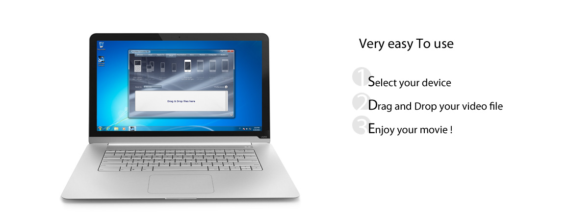 AnyVideo Converter HD - Easy to use: Select your device, Drag your video file, Enjoi it